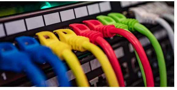 LAN cables on a patch panel